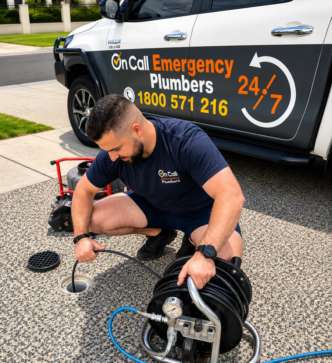 Plumber conducting a drain camera inspection